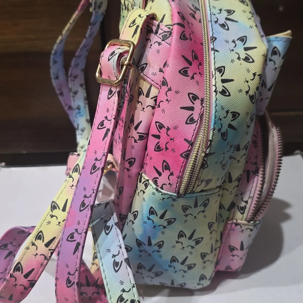 Kids Rainbow Pastel Fox Print Mini Backpack with Bow